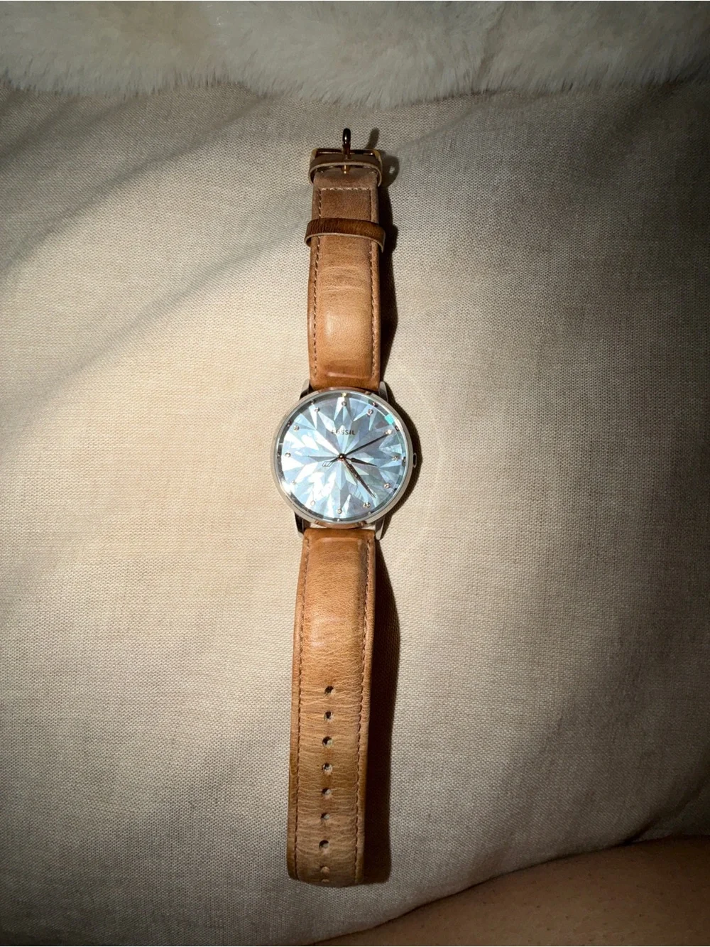 Fossil Women’s Brown Leather Strap Watch with Iridescent Crystal Dial